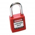 CANDADO DE SEGURIDAD BRADY EN ACERO COLOR ROJO, pack 6 unidades