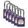 CANDADO DE SEGURIDAD BRADY EN ACERO COLOR VIOLETA, pack 6 unidades