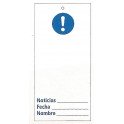 Tarjeta bloqueo con S&Iacute;MBOLO DE ADMIRACI&Oacute;N (color azul) 50 x 110 mm  (c/10 unid. + 10 bridas)